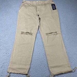 Serra Retreat Pants Womens 29 Beige Chino Twill‎ Straight Leg Distressed Raw Hem